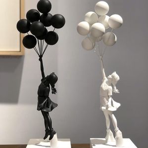 Decorative Objects Figurines 58cm Banksy Healing Sculpture Flying Balloons Girl 230731