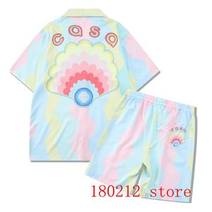 Mens Tracksuits Rainbow Dream Casablanca Shortpant Shirt Set Men Women Hawaii Beach Colorful Wave Mönster Kort kostym 230731