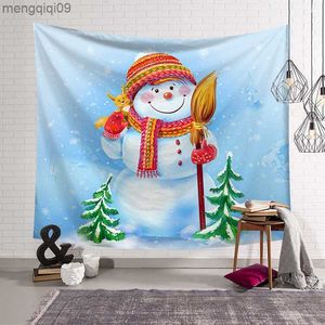 カーペットメリークリスマスタペストリー雪だるまクリスマスツリー大きな壁ぶら下がっているカーペットベッドブランケットホームルーム装飾スローラグマットタペストリーR230731
