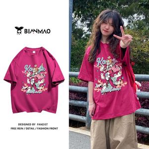 t-shirt a maniche corte in cotone con stampa anime giapponese firmata Pitaya color studentessa con top oversize Harajuku allentato y2k