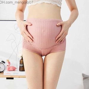 Maternity Intimates Women's Panties Cotton Pregnancy Striped Lace High Waist Elastic Adjustable Maternity Underwear For Women Z230801