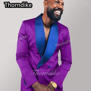 Men's Suits Thorndike Purple Suit 2023 Double Breasted Gentleman Party Wear Tuxedo Satin Jacket With Pants