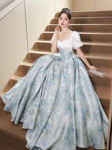 2023 abiti da ballo in raso blu cielo robes de soiree principessa oro blu abiti da sera con perline di pizzo sopragonna Sweep Train Tulle principessa abiti da cocktail per feste di laurea