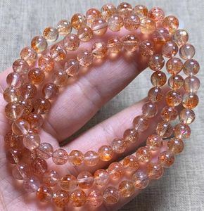 Strand Natural Orange Strawberry Quartz Sunstone 3 Voltas Bracelet Bracelete Arusha Clear Round Beads 6mm Crystal Women Men 6A