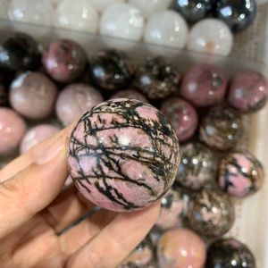 Dekorativa föremål Figurer 40mm Natural Rhodonite Sphere Crystal Ball Chakra Healing Reiki Stone 230731