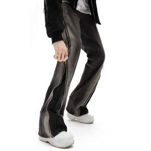 Męskie spodnie 2023 Y2K Street Clothing Bag Flash Męskie dżinsy Split zamek błyskawiczne proste retro Wash Black Hip Hop dżinsy spodnie Pantalon Homme Z230731