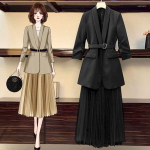 Tvådelt klänning unxx blazer kostymer 2 uppsättning för kvinnor företag lösa kappa överdimensionerade kjol kostym kontor dam kläder