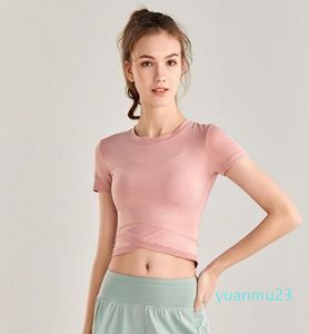 Women yoga jersey sports short tops running quick dry thin section ins fitness Shaping belly button short sleeved T shirt