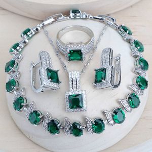 Bröllop smycken set mode kvinnor silver 925 brud zirkon kostym smycken fest ringar armband hängande örhängen halsband 230729