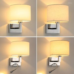 Lampa ścienna nowoczesne proste okrągłe tkaninowe odcień sypialnia sypialnia światło sypialni z LED reflight wnętrza dekoracja oświetlenia