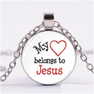 Pendant Necklaces New Arrival Jesus Necklace My Heart Belongs To Letter Printed Glass Crystal Statement Jewelry For Christian Drop Del Dhr6W