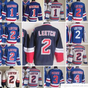 1980 Film Vintage Hockey 1 Eddie Giacomin Maglie CCM Ricamo 2 Brian Leetch 3 James Patrick 4 Ron Greschner 77 Phil Esposito Jersey Blu Bianco