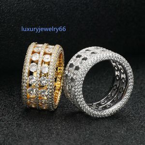 Elmas Hip Hop Yüzük Moda Erkek Yüzüğü S925 STERLING Gümüş Set Moissanit Ring