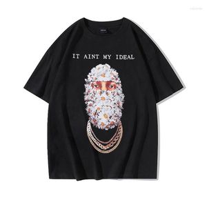 Мужские рубашки T Hip Hop Tees Цветочная маска мужская печать печать повседневное короткое рукав мужские штопок