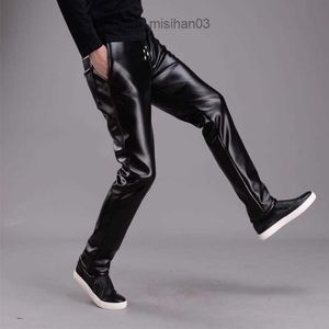 Мужские брюки весны и летние мужские кожаные брюки эластичные высокие талию легкие повседневные кожаные брюки