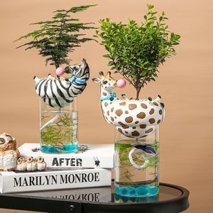 Vases Hydroponic Plant Flowerpot Landscape Animal Potted Ornaments Glass Fish Tank Landscaping Balcony Decorations with Absorbent Rope 230731