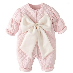 Set di abbigliamento Pink Princess Romper Girl 6 9 12 24 mesi Inverno Cute Warm Body Baby Infant Boutique Set con abito da bambino con fiocco grande