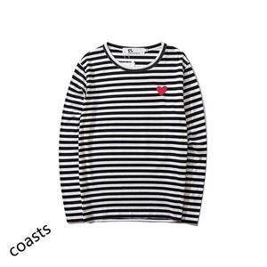 Male and Female Couple Long Sleeve T-shirt Designer Play commes des garcons Embroidered Sweater Pullover Love Black and White Stripes Loose Short Sleeve v2