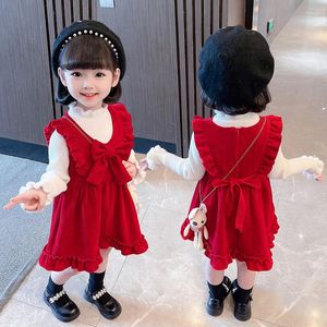 Girl Dresses Girls' Dress Baby Christmas Red Kids Solid Party Children Year Xmas Costumes Clothing Set With Sweater Top