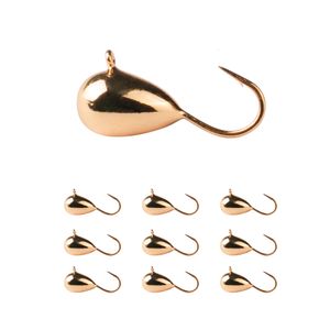 Fishing Hooks Elite TG 10pcs Gold Copper Tungsten Ice Tear Drop Jig 27mm50mm Hook Winter Bait 230729