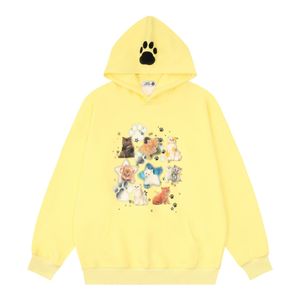 2023 Hip Hop Hoodie Streetwear Sweatshirt Katter Grafiska Harajuku Hoodie Autumn Cotton Men Hooded Pullover Black Beige Yellow