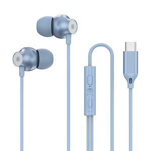 In-Ear Wired Headset Type-C Flat Mouth Earphones Metal Subwoofer Noise Reduction Stereo Surround Sound Earbuds for Smartphone