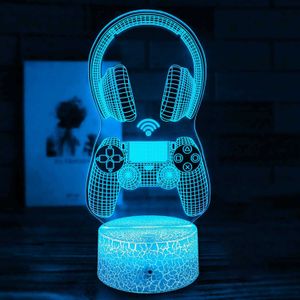 Night Lights PS4 Gamepad Night Light 3D Illusion Lamp Game Headset Light for Bedroom Decor LED Atmosphere Bedside Night Lamps Kids Gift P230331