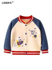 Kurtki LJMOFA 1-6y Kid Kid Children Cartoon Jacket for Boy Girl Winter polar ciepły płaszcz Baseball Mundur Toddler Casual Grusted Płaszcz D161 230331