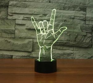 Nattljus 3D Touch Illusion Night Light I Love You Sign Language 7-Color Change LED Bord Lamp Bedroom Shop Bar Decor Present USB Lights P230331