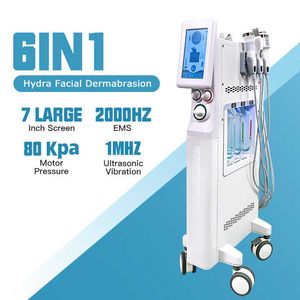 Newest 6 in 1 Skin Beauty Machine Hydro Oxygen Dermabrasion Skin Tightening Wrinkle Eliminate Face Firming Deep Hydrating Cold Hammer RF Ultrasound Device
