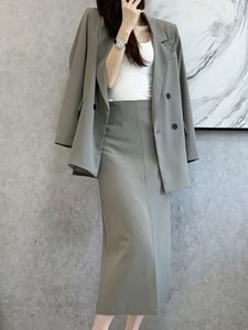 Two Piece Dress Fashion Elegant Casual Women Pieces Set Loose Blazer Jackets High Waist Skirts Suit Female Formal Business Outfits Cloth 230331