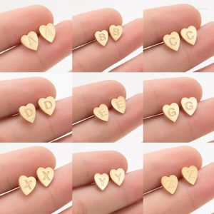 Stud Earrings Small Heart A-Z Initial Women Stainless Steel 26 Alphabet Letter For Children Everyday Jewelry Pendientes