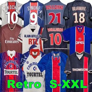 OKOCHA Retro psgs SOCCER JERSEYS 93 94 95 96 LEROY ADAILTON Beckham 98 99 00 01 02 03 90 92 classic RAI ANELKA Ibrahimovic camisas de futebol RONALDINHO SIMONE PSGS