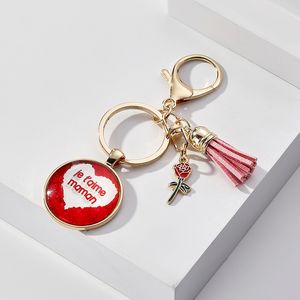 Bulk Price Mother's Day Keychains Gift Time Gem Pendant Keychain Rose Rose MOM Tassel Key Chain Jewelry Accessory