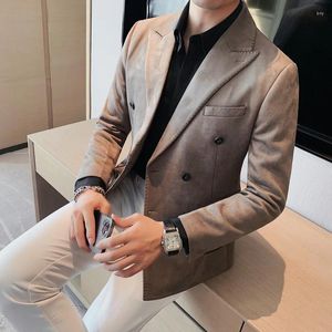 メンズスーツブランド服メンズ秋の高品質ビジネススーツコート男性スリムファッションダブル胸肉ドレスオフィスブレザージャケット
