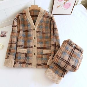 Women's Sleepwear 2023 Winter Warm Maternity Clothes Plaid Flannel Breastfeeding Pajamas Set For Pregnant Women Casual And Loose Nursing