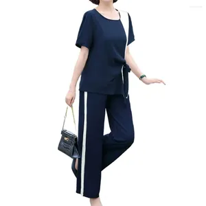 Women's Two Piece Pants Summer Tracksuit Women 2023 Breathable Extra Lightweight Short Sleeve Shirt Top Wide Leg Two-Piece Set Outfits