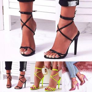 Sandálias Super Tamanho Salto Moda Toe Alto Aberto Sexy Lace-Up Mulheres