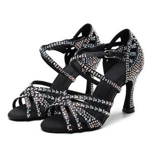 Dance Shoes Rhinestone Women Latin Dance Shoes Ladies Soft Suede Sole Ballroom Tango Dancing Sandals High Heel 9cm/ 5.5/7.5cm Brown Black 231101