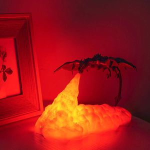 Luzes noturnas 3D Dragão impresso Led Led Night Lâmpada USB recarregável Luz de mesa criativa de luz criativa para crianças Presente Big 3D Dragon Flame Lamp P2303331