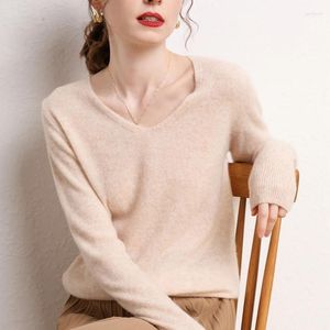 Kvinnors tröjor Luxury Cashmere Sweater V-Neck Pullover Autumn / Winter Loose Slim Solid Color Mortile Underlay Knit Top