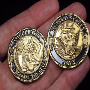 2pcs lot Shellback Crossing the Line Navy Ceremonial Challenge Coin US Navy Pollywog267E
