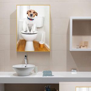 Dipinti Divertenti Simpatico Cane Immagini di animali Stampe su tela Pittura murale per camera Bagno WC Dipinti decorativi Nessuna consegna di goccia Ho Dhhpq