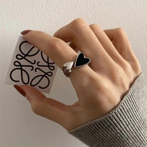 Cluster Rings Punk Creative Black Heart For Women Mens Korean Fashion Double Par Ring 2023 Trendiga fingertillbehör smycken