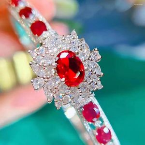 Bangle Ruby Zircon Bracelets Exquisite Luxury Flower Design Platinum Plated Bangles Of Women Bracelet Engagement Wedding Jewelry Gift