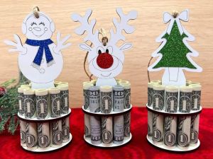 Wooden Unique For Cash Money Gift Holder Ornaments Reindeer Snowman Christmas Tree Desktop Hanging Pendant