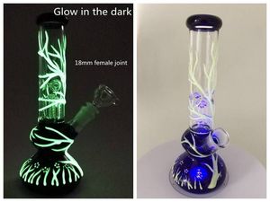 Glow in the Dark Beaker Bong rozproszony szklany mokra UV Bongs Fluorescencyjne platformy olejne z palenia