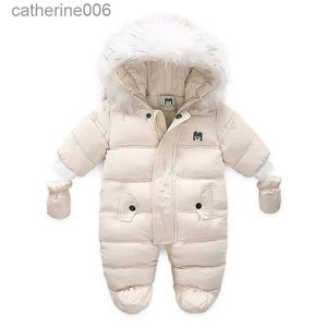 Tulumlar 2023 Kış Bebek Tulum Artı Kadife Sıcak Kapüşonlu Yenidoğan Bebek Kız Tahiller 0-2 Yıl Bebek Snowsuit Toddler Romper Outfitl231101