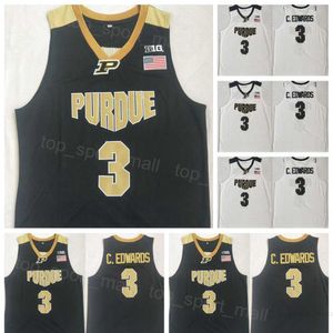 College Purdue Boilermakers Basket 3 Carsen Edwards Maglie Team Bianco Nero Colore All Stitching University Camicia per gli appassionati di sport Traspirante Puro cotone NCAA