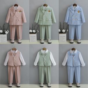 Kleidung Sets Kind Fomal Kleid Anzug Set Britischen Stil Baby Jungen Hochzeit Geburtstag Party Leistung Kostüm Kinder Blazer Hosen Fliege Kleidung 230422